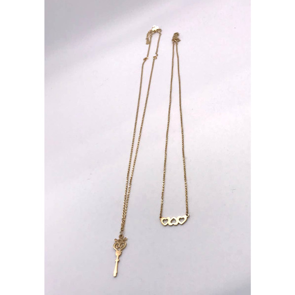 18k Layered Choker Necklace with Hearts and Key charm 14" /18" with Extender - Picture 13 of 14